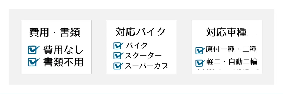 費用と対応バイクと対応車種一覧